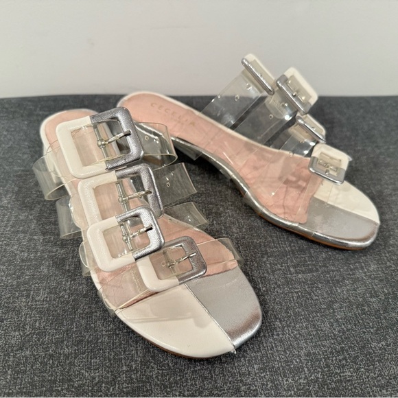 CECELIA New York women’s Lincoln Silver Slide Sandals with Clear Straps/size 6 - Picture 3 of 12